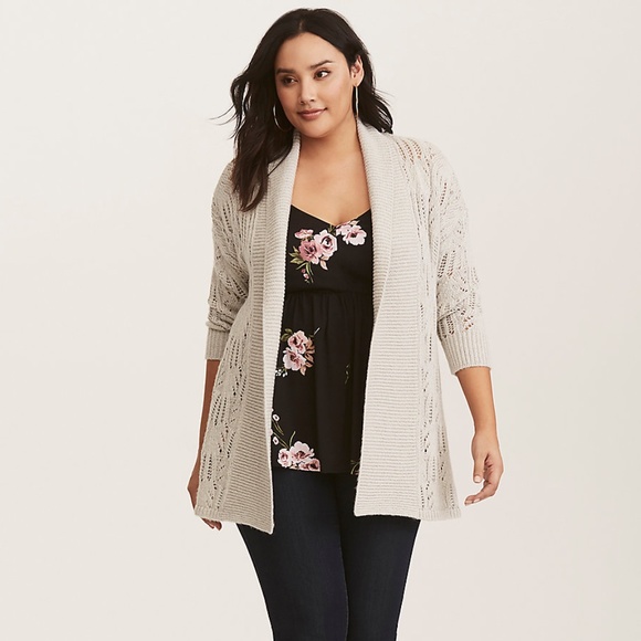 torrid Sweaters - Torrid Grey Shall Collar Open Knit Cardigan